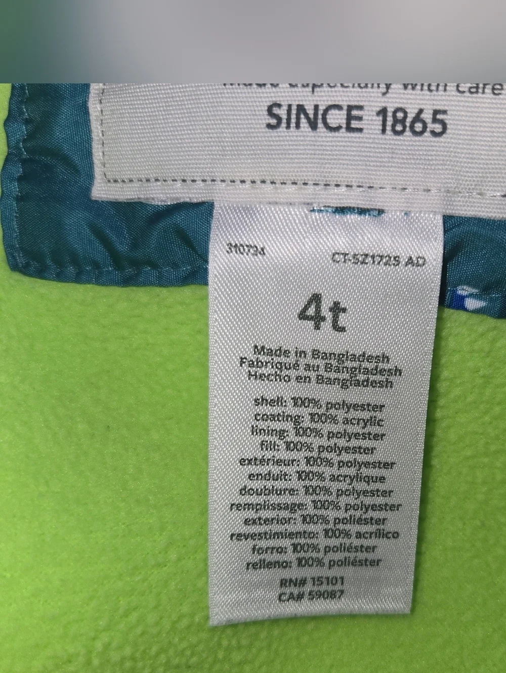 Carter's  Boys Teal  Windbreaker with Blue & Neon Green Dino Print - Size 4T